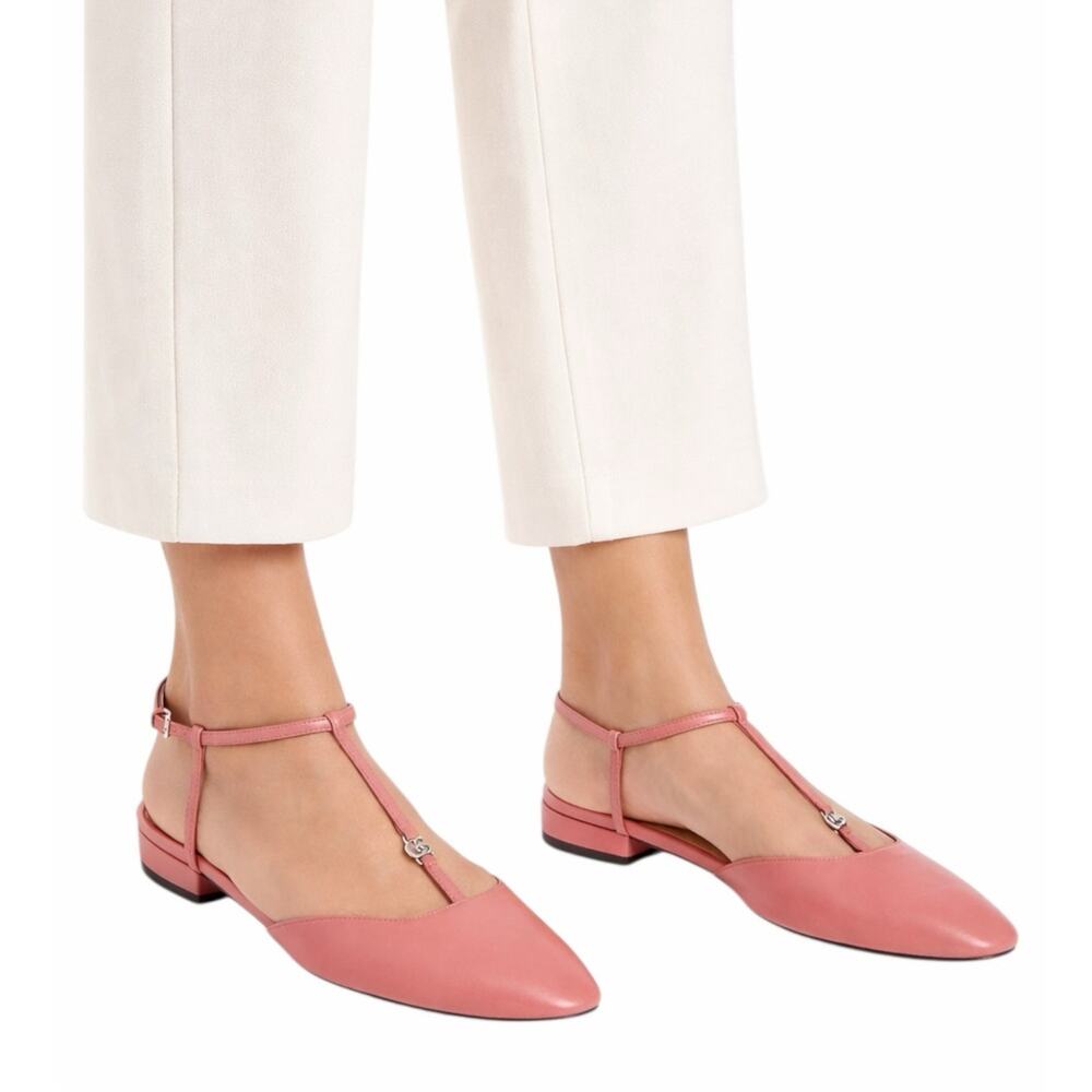 Gucci Double GG T Strap Patent Leather Ballet Flat Pink Size 39.5